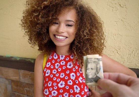 Pickup Artist Fucks Curly Haired Hottie In Alley For Cash!