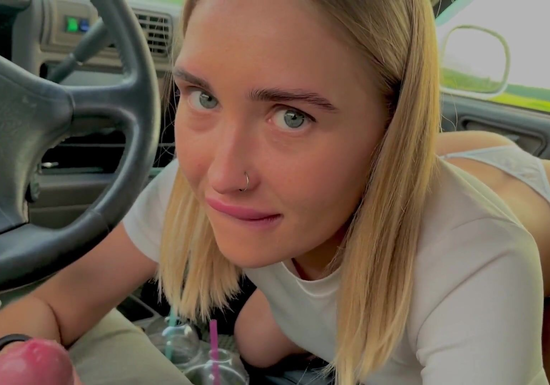 Blonde Slut Sucks Cock In The Car!